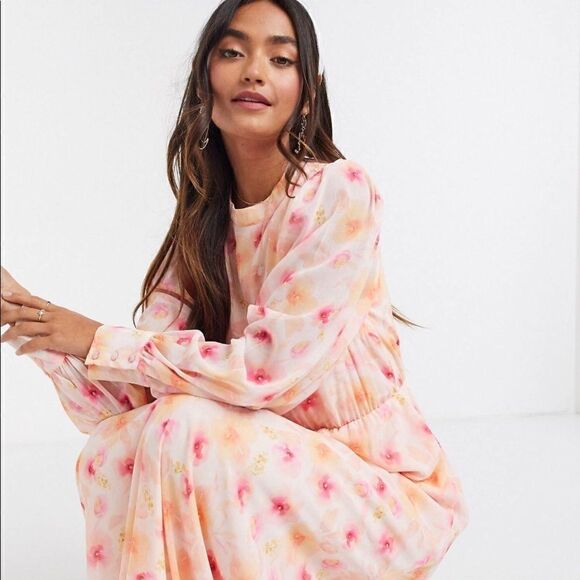 ⭐️⭐️HOST PICK⭐️⭐️ VILA maxi dress with balloon sleeves in pink coral - Picture 3 of 9